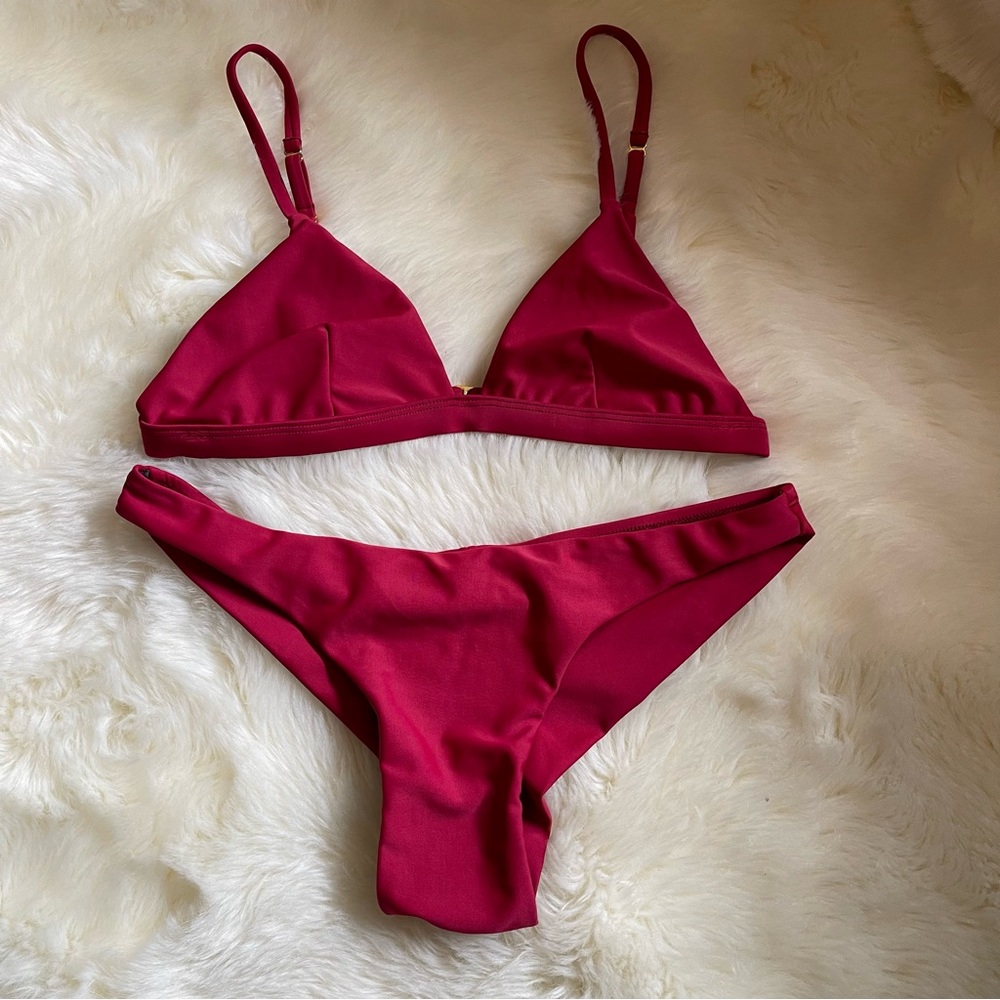 🆕👙 NWT PinkSand Brazilian Bottom Red Bikini Set - L (Fits like a 4)
